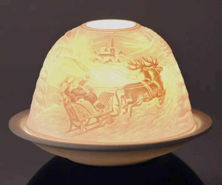 Dome-Lights "Weihnachtsmann und Rentier" - Leuchtobjekt aus Porzellan